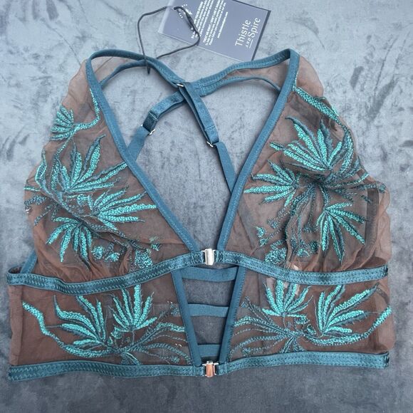 Thistle and Spire Brooklyn Haze Bra Womens Medium Emerald Espresso Sheer Strappy - Picture 2 of 7